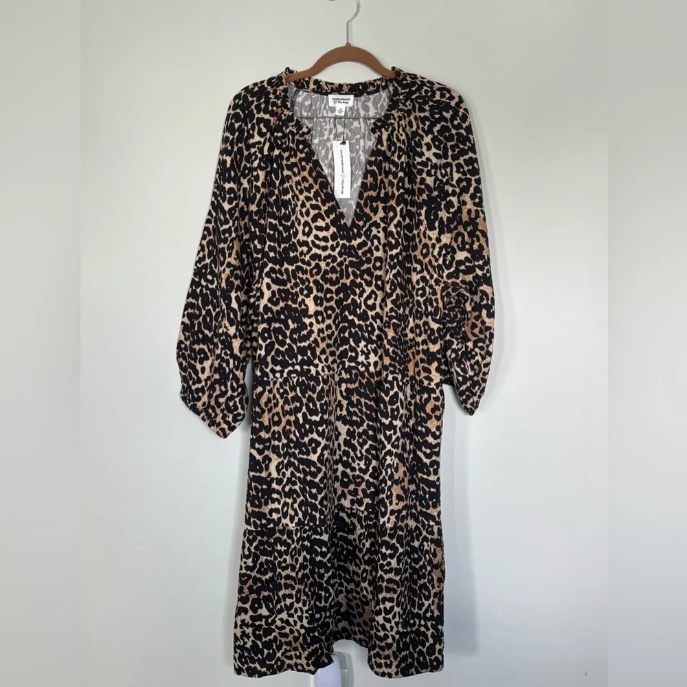 The Drop Leopard Print V-Neck Dress, sz 2X - Picture 2 of 5
